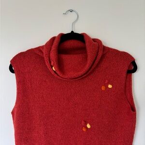 100% Alpaca Wool Cowl Neck Vest with Embroidery